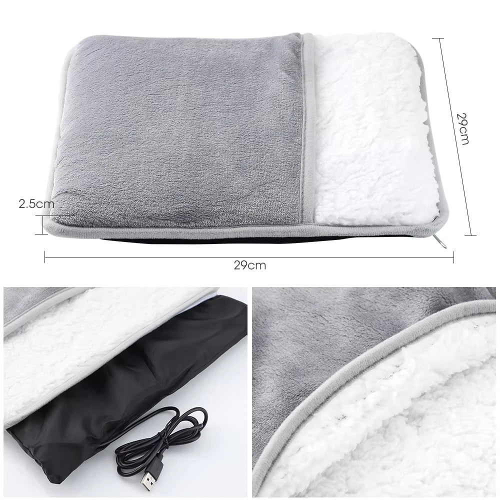 USB Heated Foot Warmer – Soft Plush Washable Heating Pad