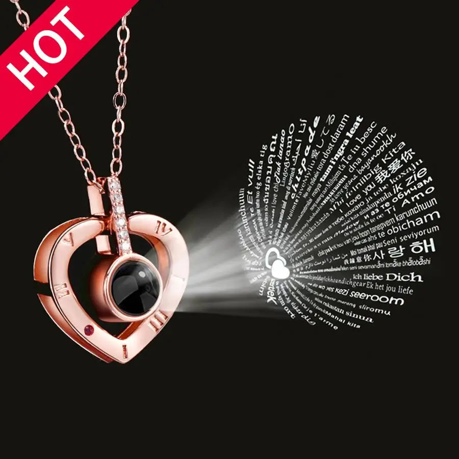 "I Love You" Projection Necklace – 100 Languages Heart Pendant
