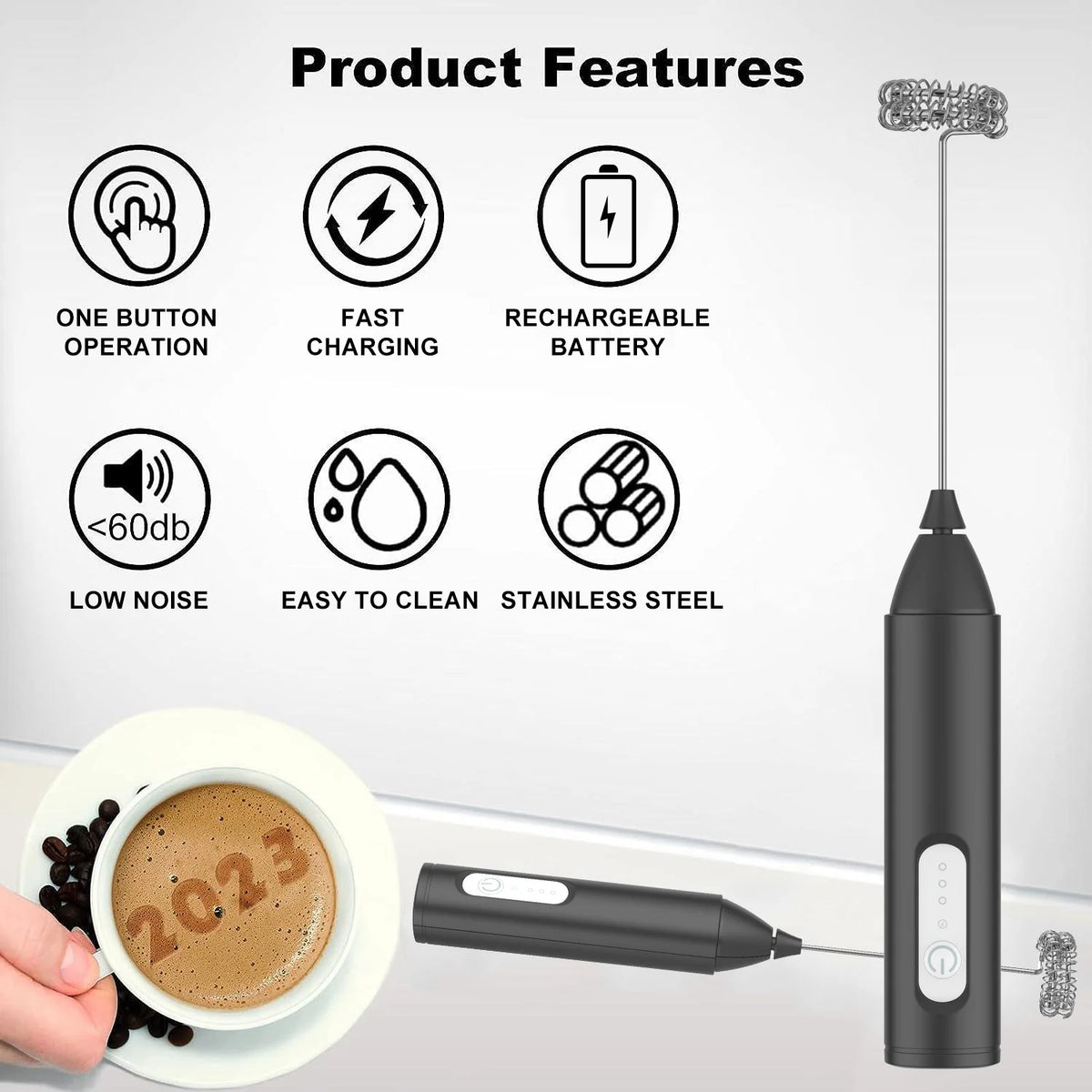Rechargeable Mini Milk Frother – 3 Speeds