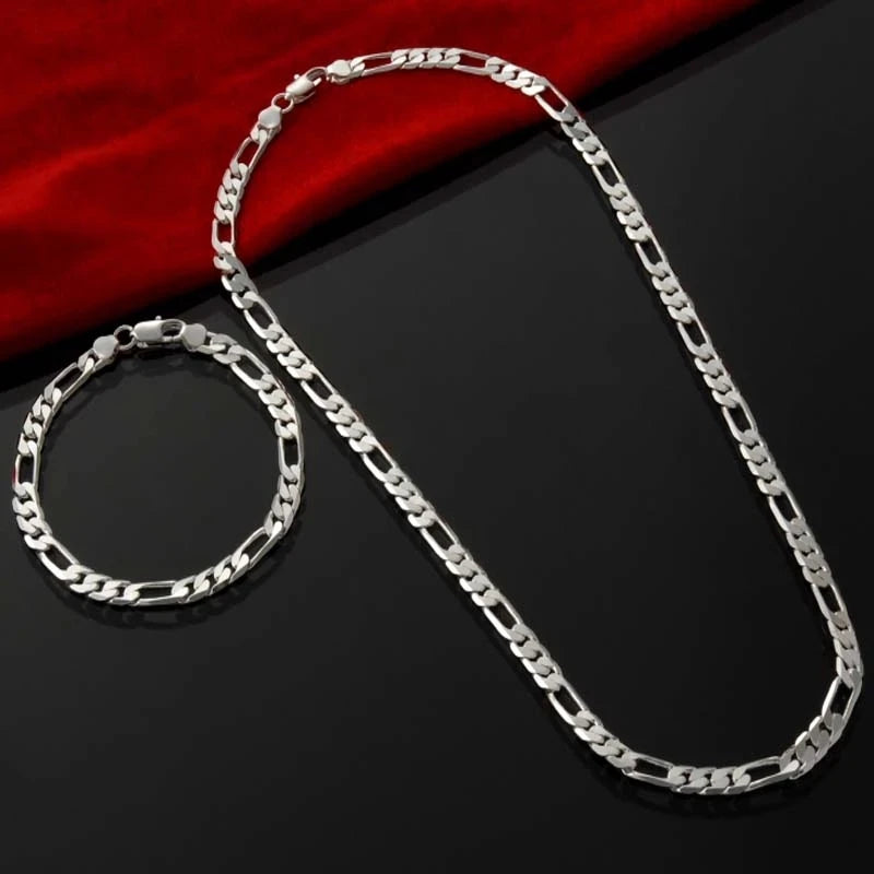925 Silver 4mm Chain Bracelet & Necklace Set