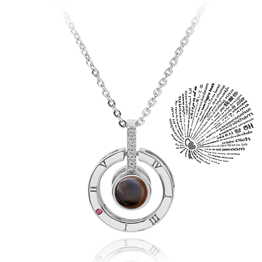 "I Love You" Projection Necklace – 100 Languages Heart Pendant