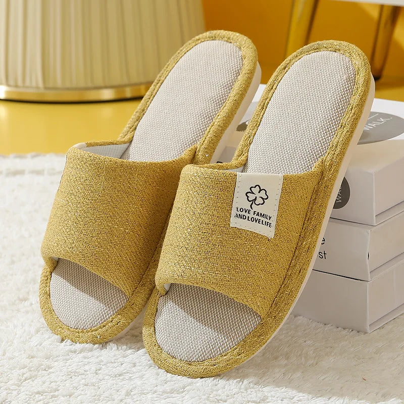 Home Linen Slippers For Men In Spring&Autumn Comfortable Bedroom Open-toed&Breathable Slippers Men's & Women's Shoes Summer