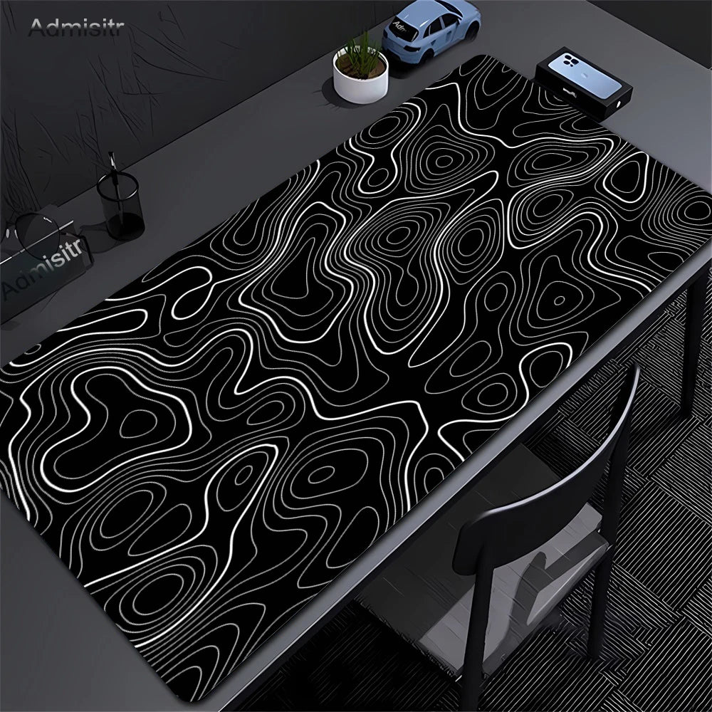 Large Gaming Mouse Pad – Black & White Abstract Desk Mat