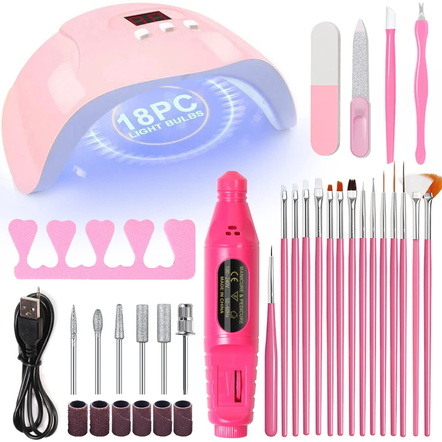 Electric Nail Drill & Manicure Kit with Nail Lamp