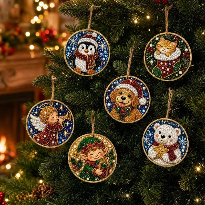 Christmas Diamond Painting Ornaments (6 pcs) – DIY Craft Kit