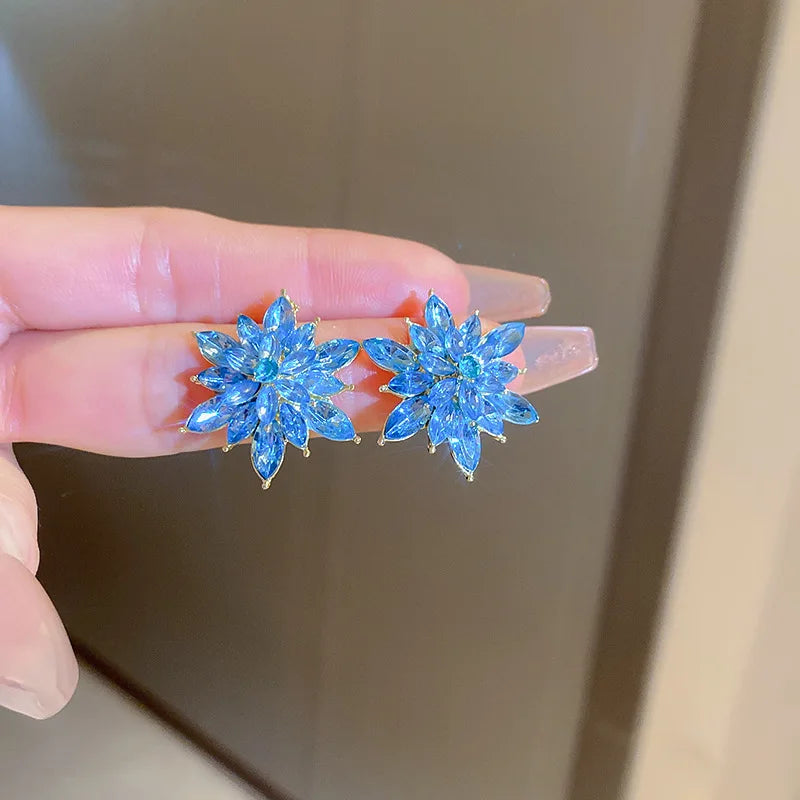 Crystal Flower Stud Earrings for Women