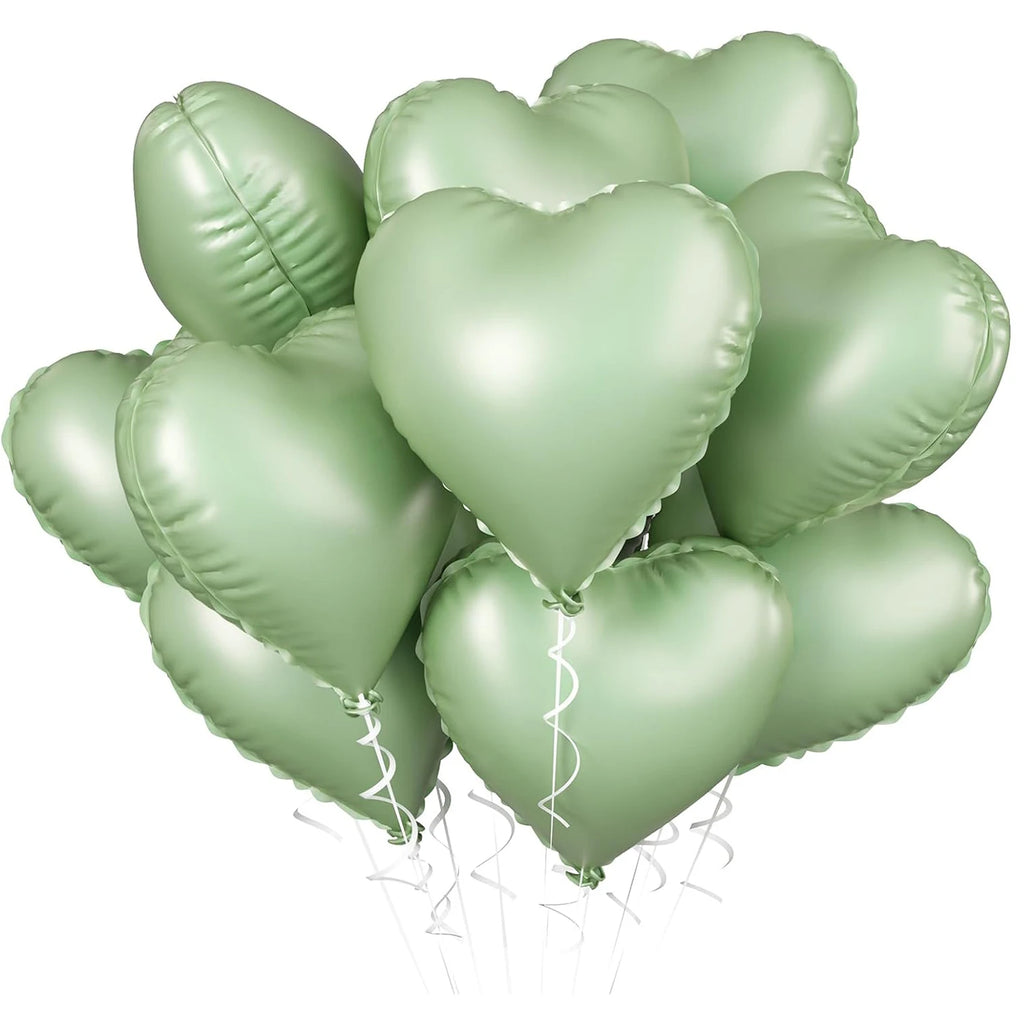 Heart Foil Balloons 18" (10 pcs) – Pink & Sage Green