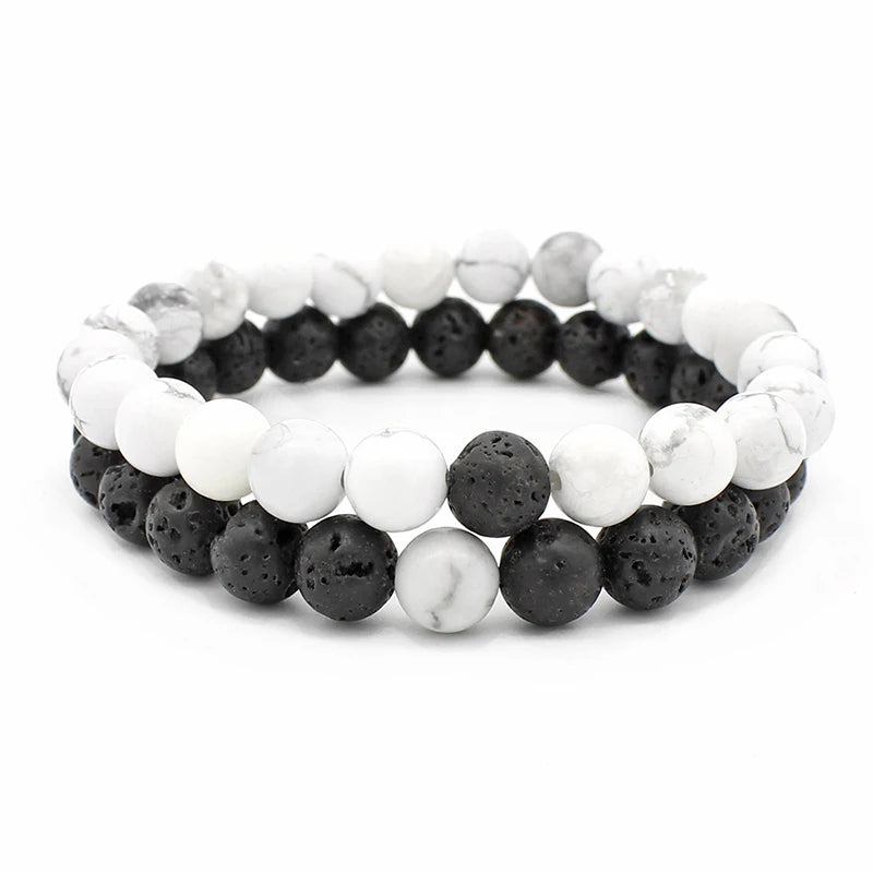 Couple Bracelets Set – Tiger Eye & Volcanic Stone Beads
