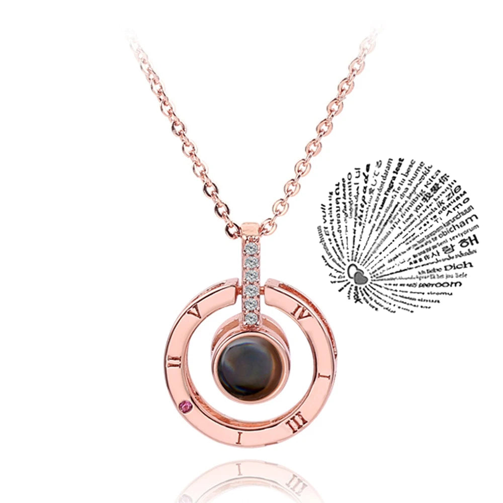 "I Love You" Projection Necklace – 100 Languages Heart Pendant