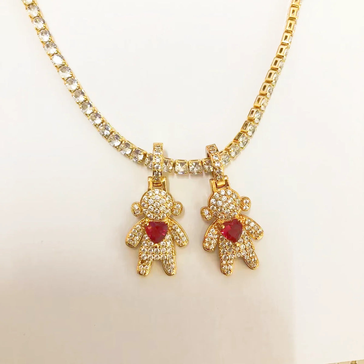 CZ Crystal Heart Charm Tennis Chain Necklace