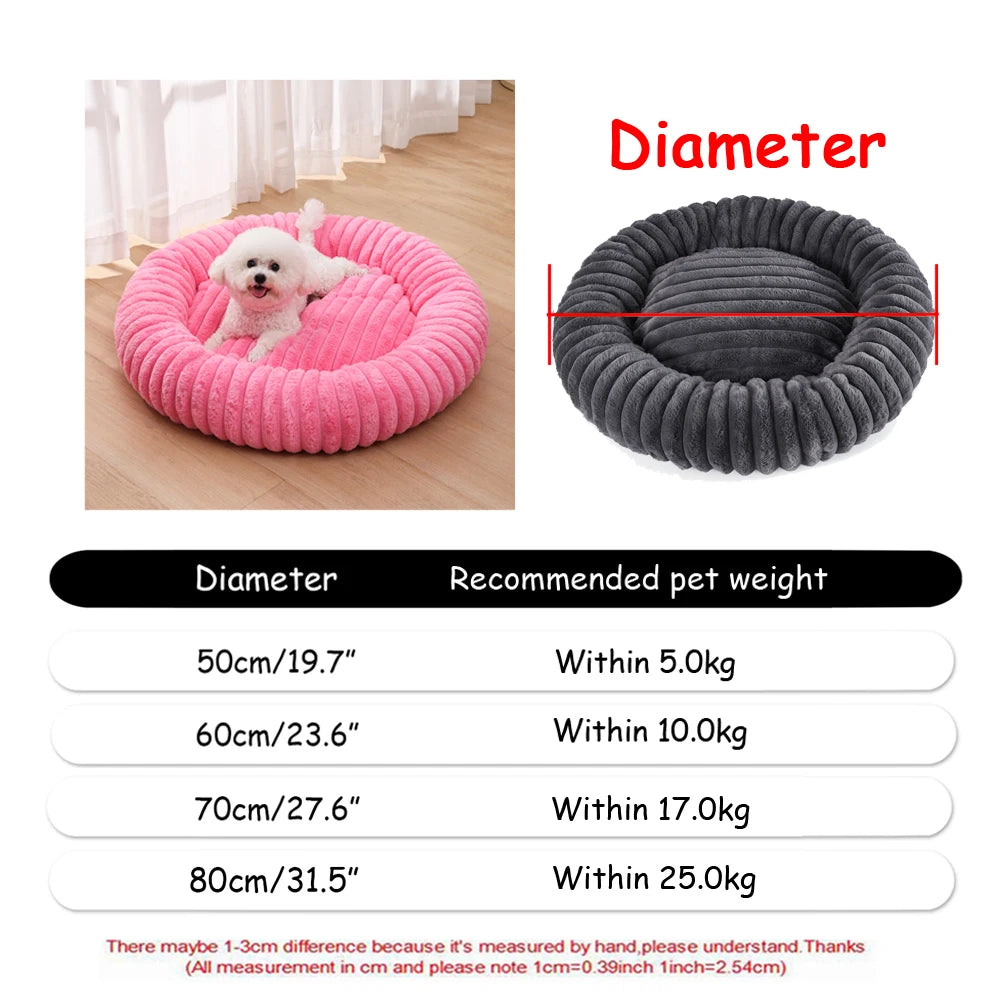 Round Plush Pet Bed 40–90 cm – Soft Warm Bed for Dogs & Cats