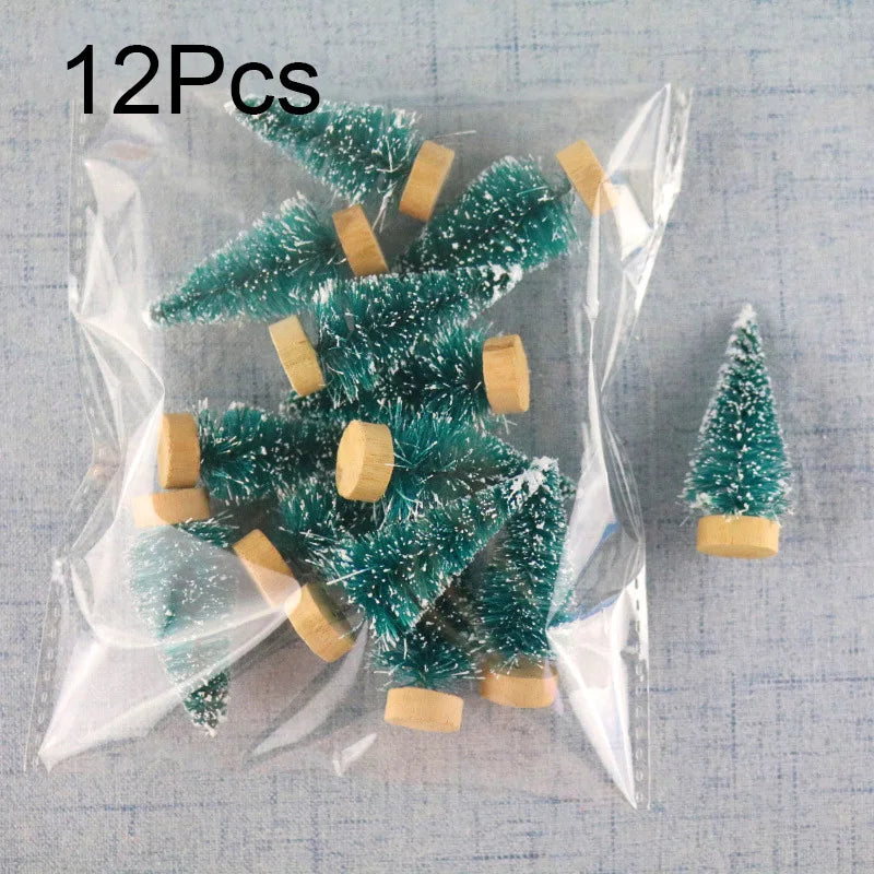 Mini Sisal Christmas Trees (12 pcs) – Snowy Tabletop Decor