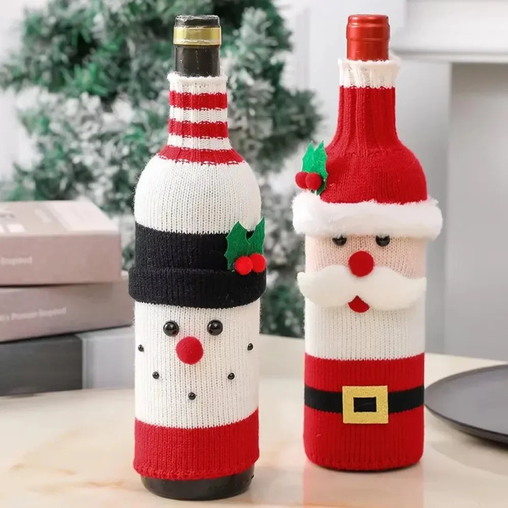 Christmas Wine Bottle Covers – Santa & Snowman Table Decor