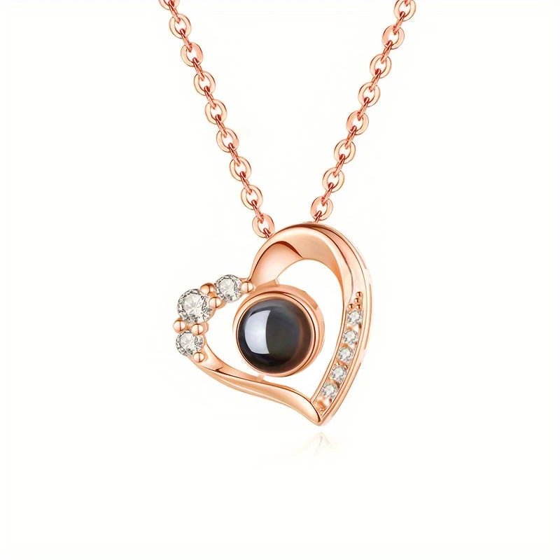 "I Love You" Projection Necklace – 100 Languages Heart Pendant