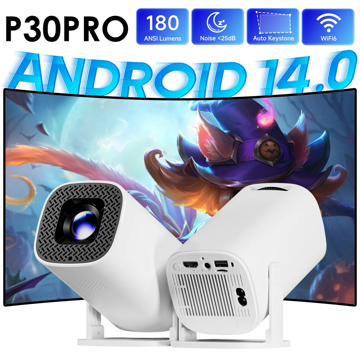 P30 Pro Smart Mini Projector – 4K Support, WiFi 6 & Bluetooth