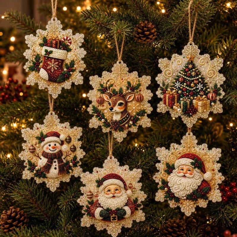 Christmas Diamond Painting Ornaments (6 pcs) – DIY Craft Kit