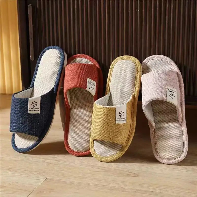 Home Linen Slippers For Men In Spring&Autumn Comfortable Bedroom Open-toed&Breathable Slippers Men's & Women's Shoes Summer