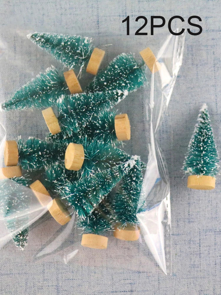 Mini Sisal Christmas Trees (12 pcs) – Snowy Tabletop Decor