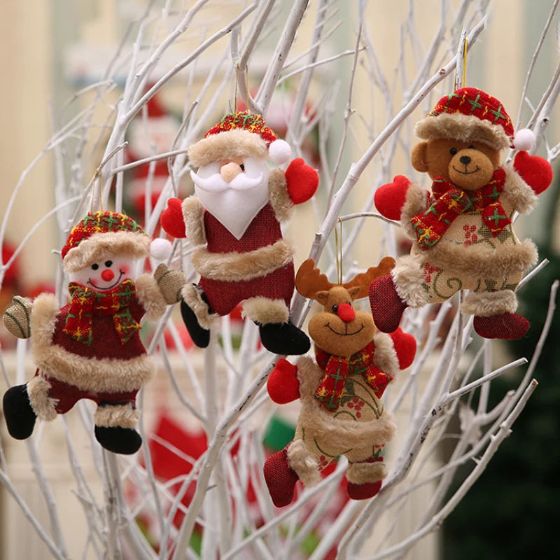 Christmas Doll Ornaments (4 pcs) – Santa, Snowman & Tree