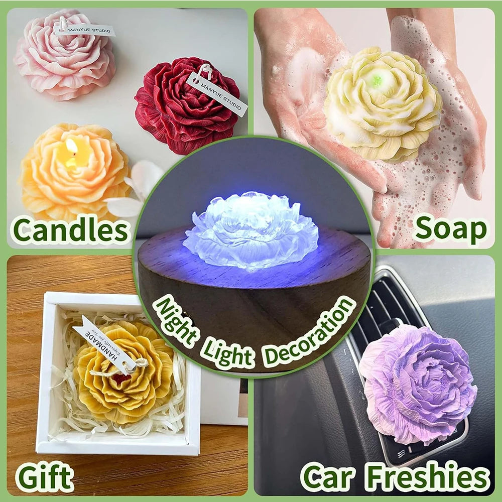 3D Peony Silicone Candle Mold – DIY Flower Candles & Soap