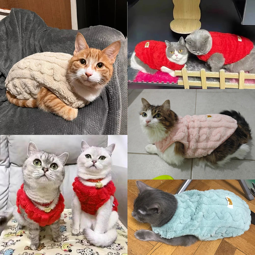 Warm Fleece Cat Sweater – Winter Pet Clothes for Cats & Small Dogs
