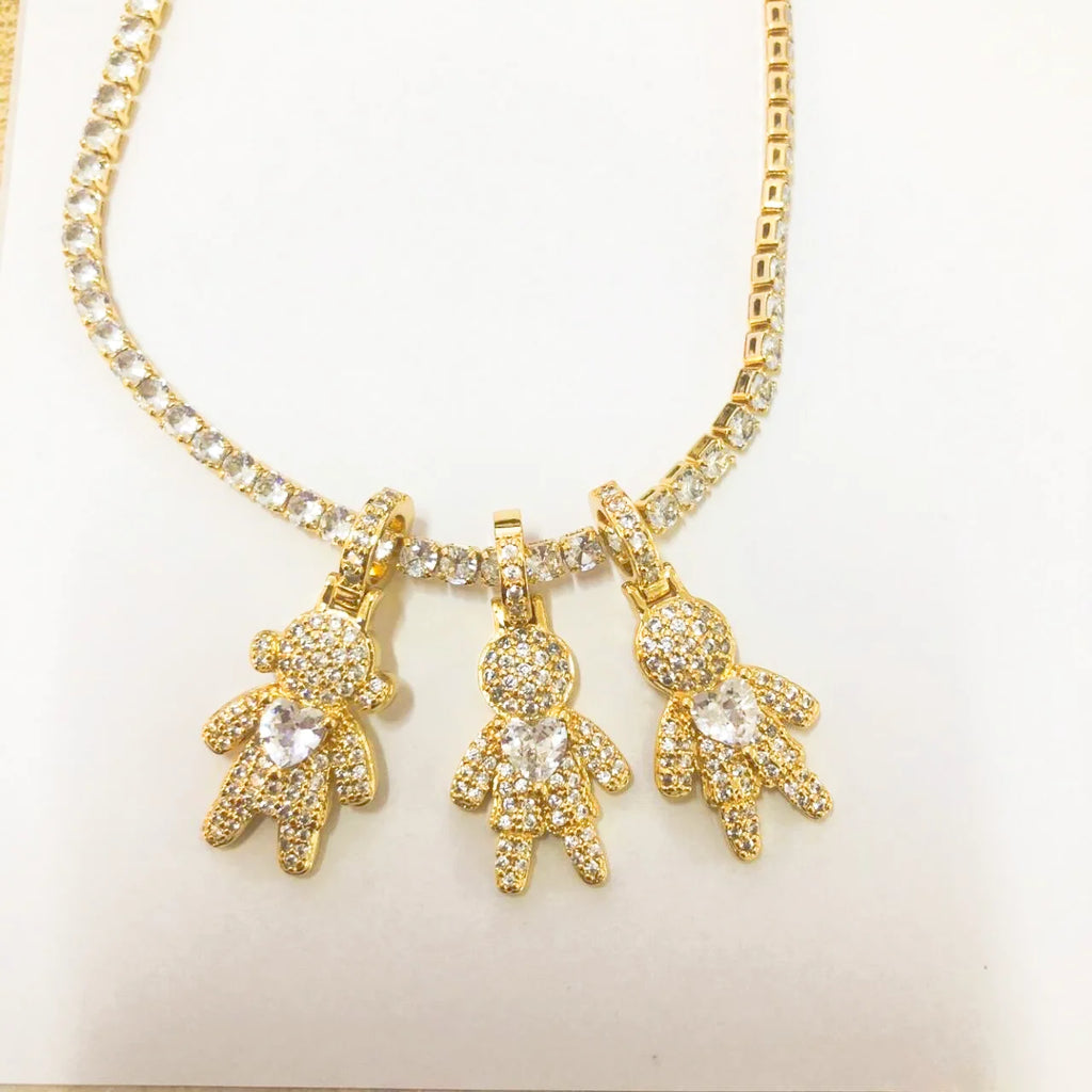 CZ Crystal Heart Charm Tennis Chain Necklace