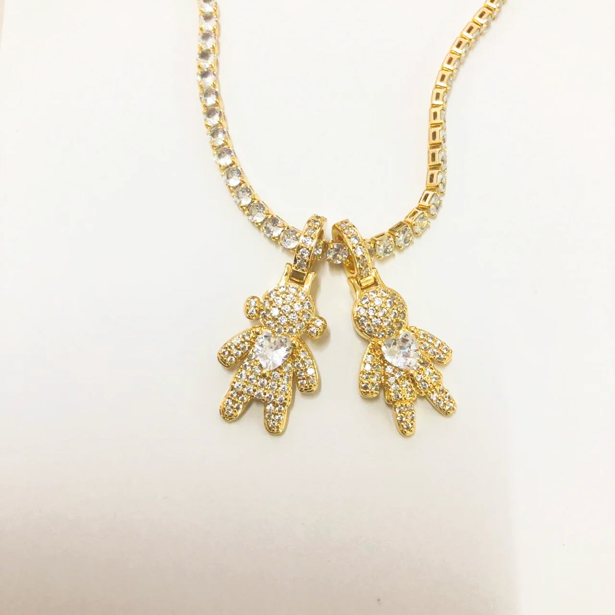 CZ Crystal Heart Charm Tennis Chain Necklace