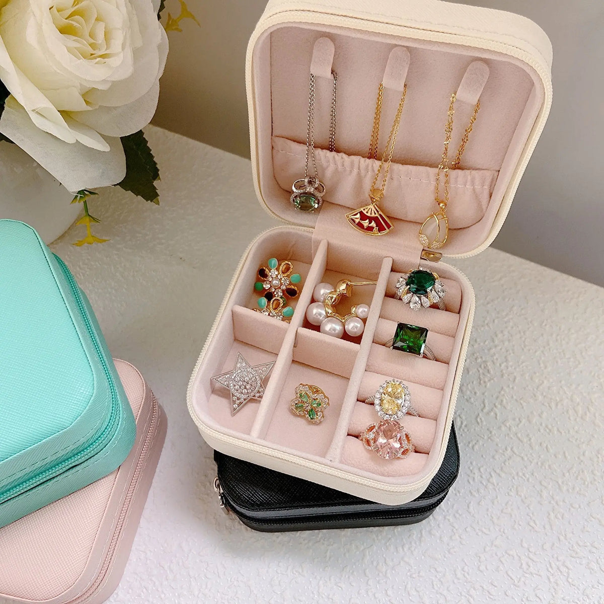 Mini Jewelry Travel Case – PU Leather Organizer Box