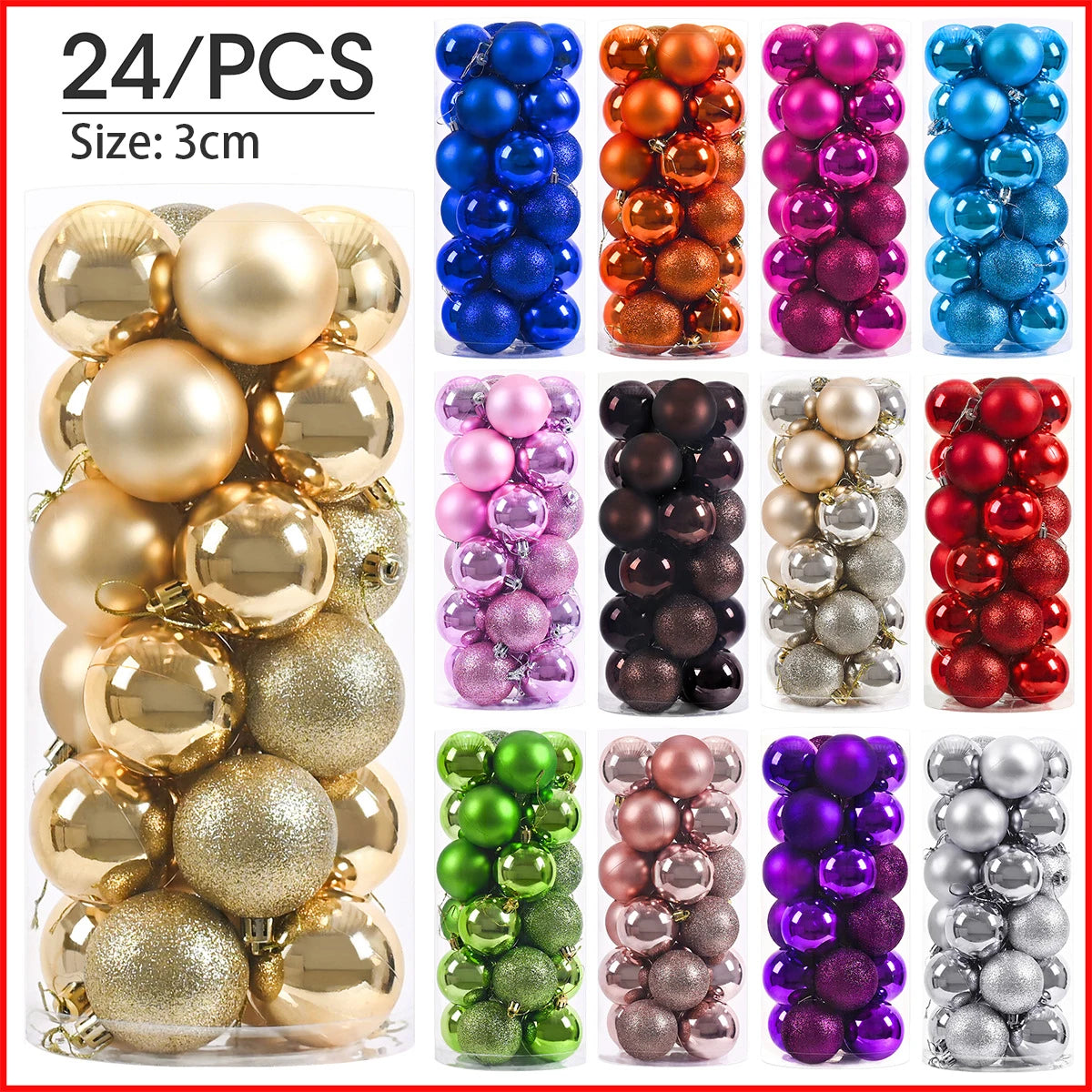 Mini Christmas Ball Ornaments 3 cm (24 pcs)