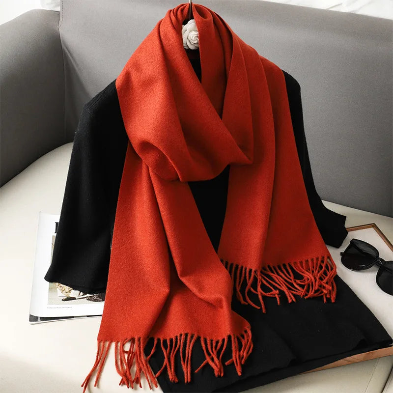 Cashmere-Feel Winter Scarf with Tassels – Warm Pashmina Shawl