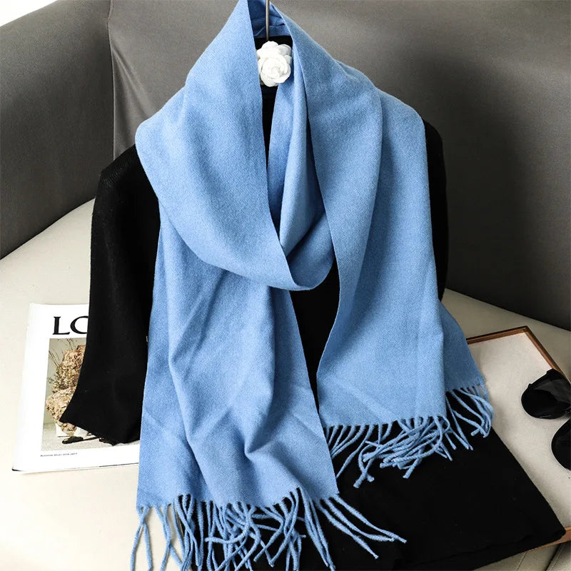 Cashmere-Feel Winter Scarf with Tassels – Warm Pashmina Shawl