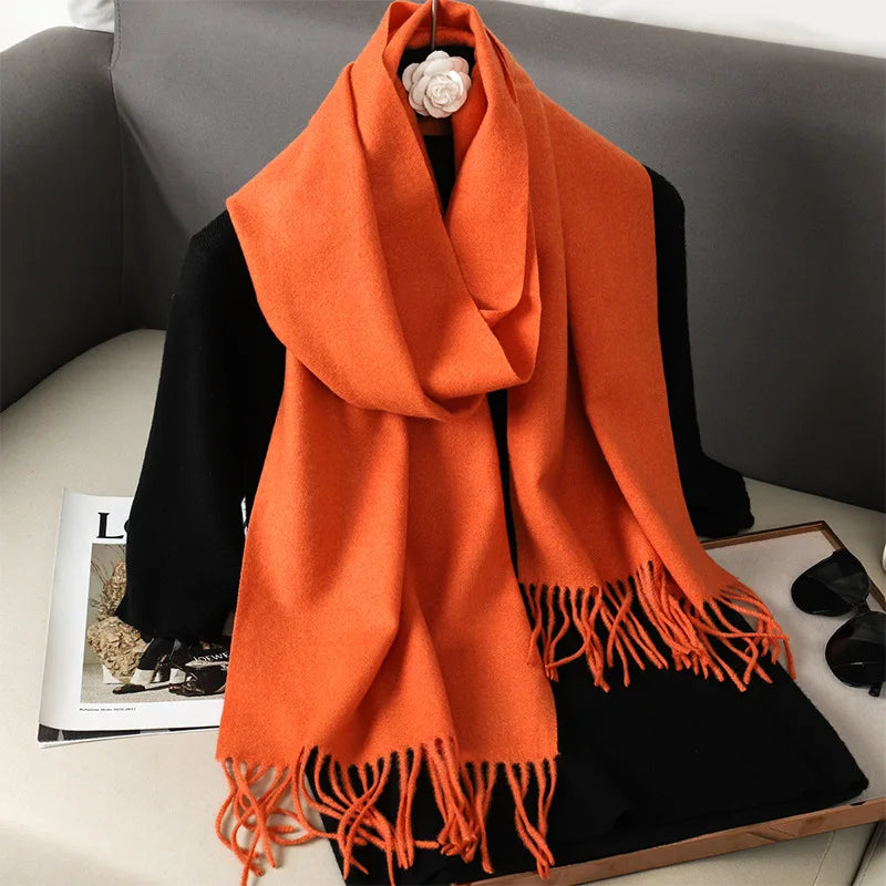Cashmere-Feel Winter Scarf with Tassels – Warm Pashmina Shawl