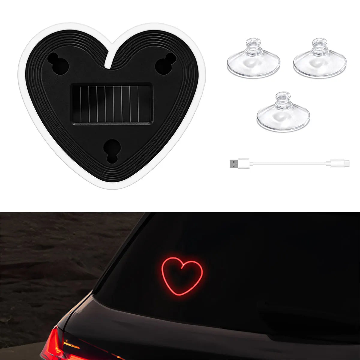RGB Heart LED Car Ambient Light – Solar & USB Powered