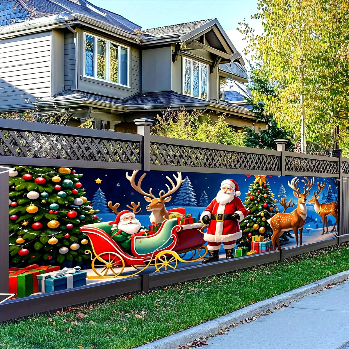 Santa & Reindeer Sleigh Banner – Christmas Door & Wall Decor