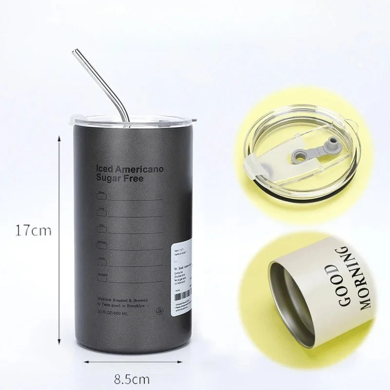 600 ml Insulated Tumbler with Straw – Stainless Steel Travel Cup