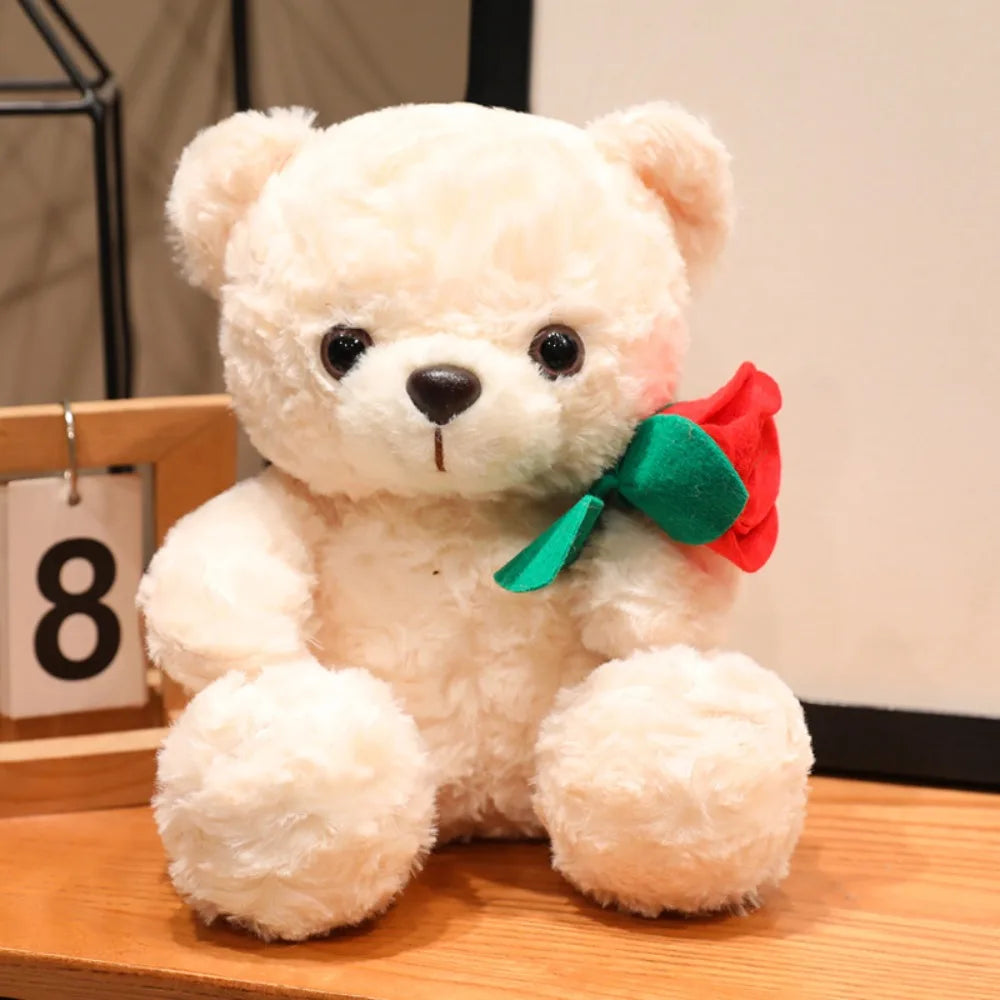 Rose Bear Plush Toy with Red Heart – Romantic Valentine's Gift