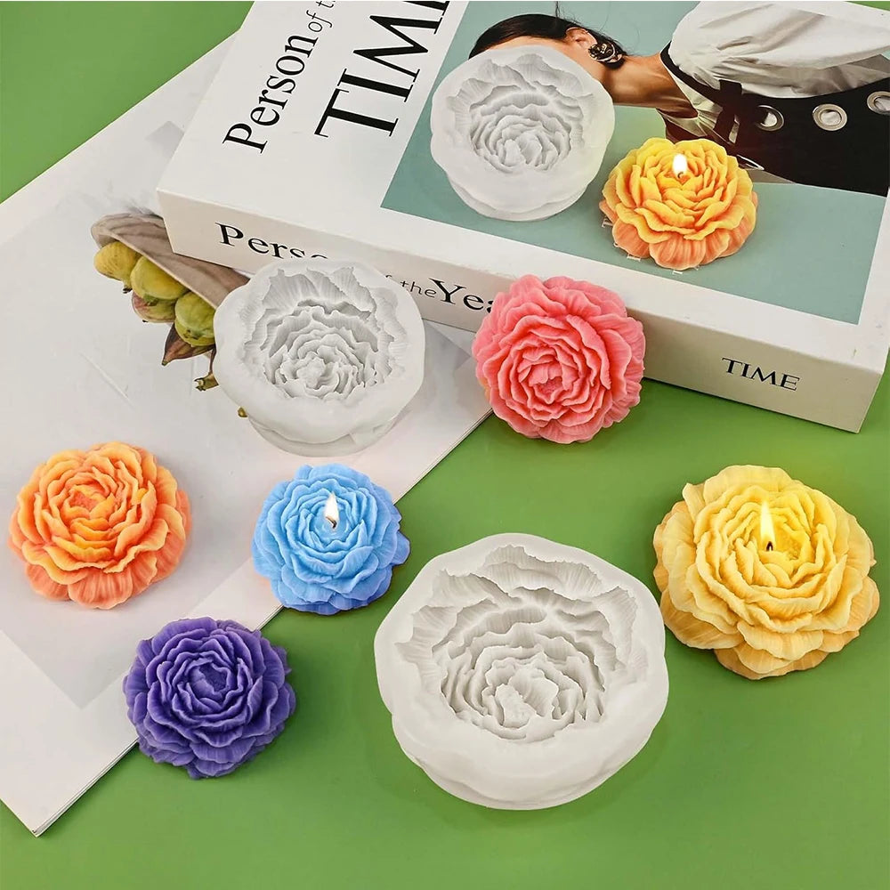 3D Peony Silicone Candle Mold – DIY Flower Candles & Soap