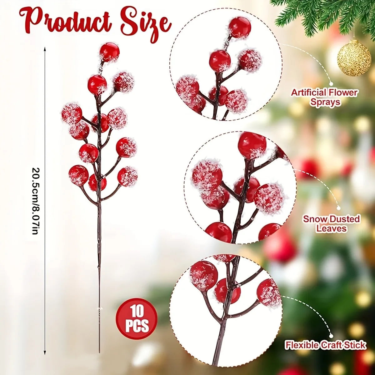 Snowy Pine & Berry Picks – Christmas Tree & Wreath Decor