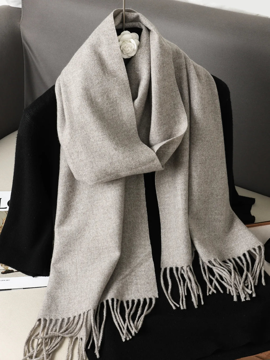 Cashmere-Feel Winter Scarf with Tassels – Warm Pashmina Shawl