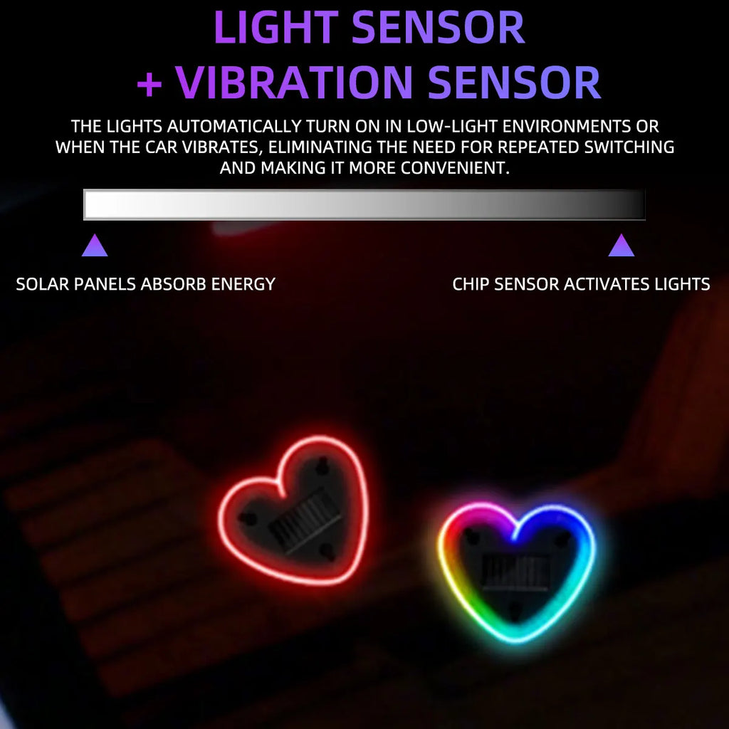 RGB Heart LED Car Ambient Light – Solar & USB Powered
