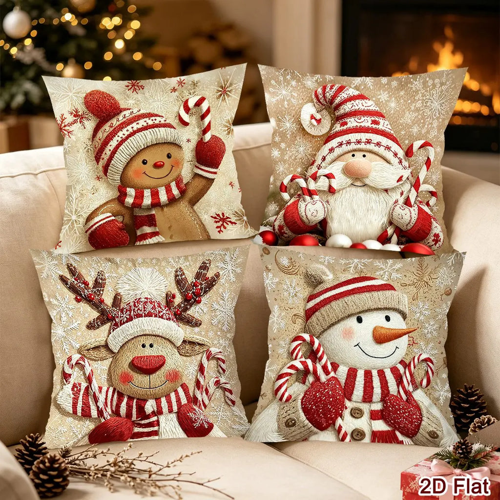 Christmas Throw Pillow Covers (4 pcs) – Gnome & Gingerbread