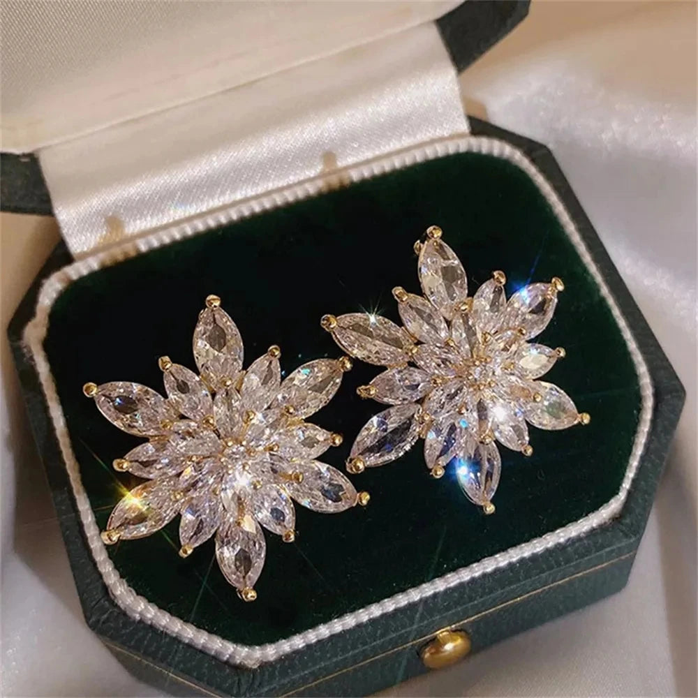Crystal Flower Stud Earrings for Women