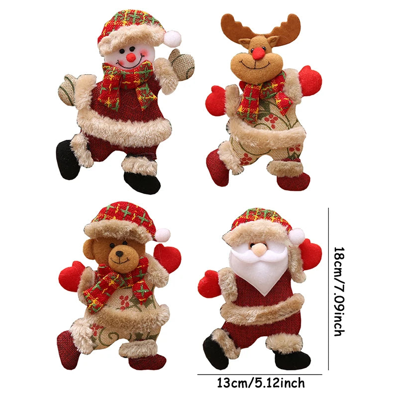 Christmas Doll Ornaments (4 pcs) – Santa, Snowman & Tree