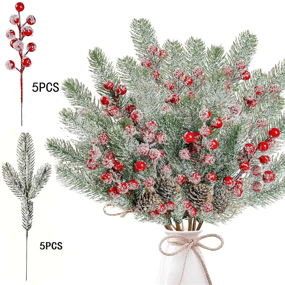Snowy Pine & Berry Picks – Christmas Tree & Wreath Decor