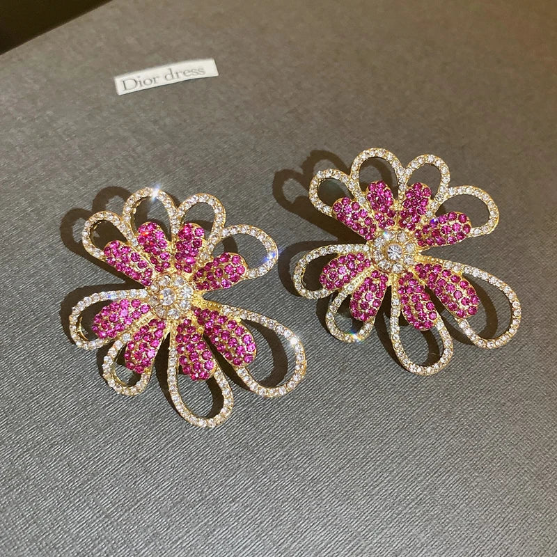 Crystal Flower Stud Earrings for Women