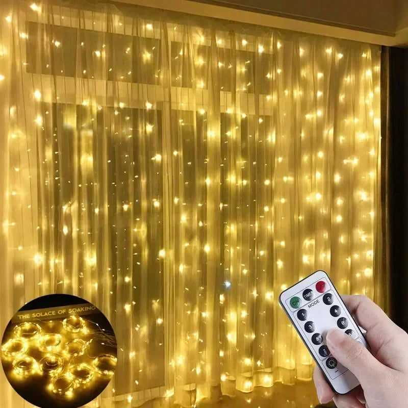 LED Curtain Lights 3x3 m / 6x3 m with Remote – Window Fairy Lights