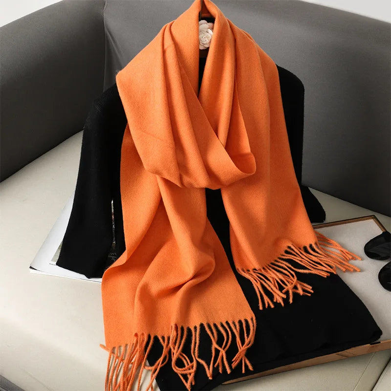 Cashmere-Feel Winter Scarf with Tassels – Warm Pashmina Shawl