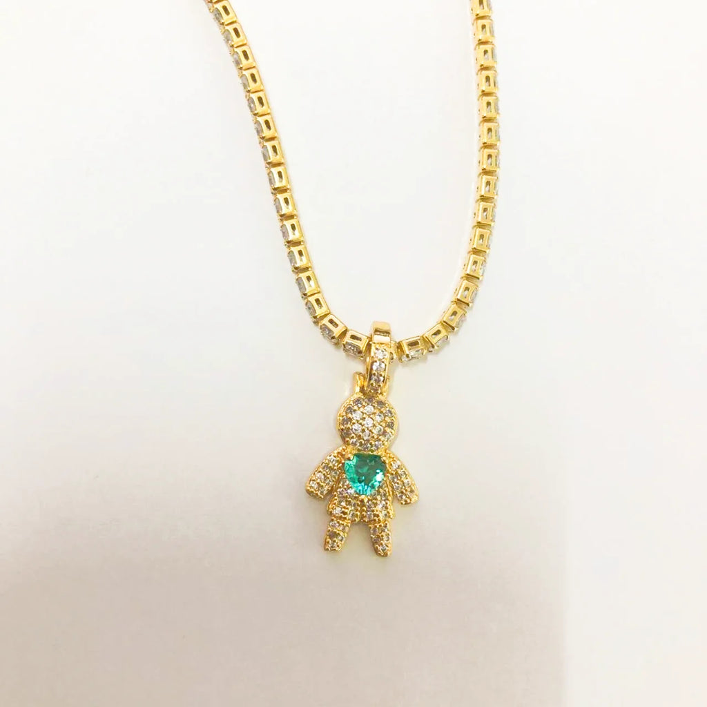 CZ Crystal Heart Charm Tennis Chain Necklace