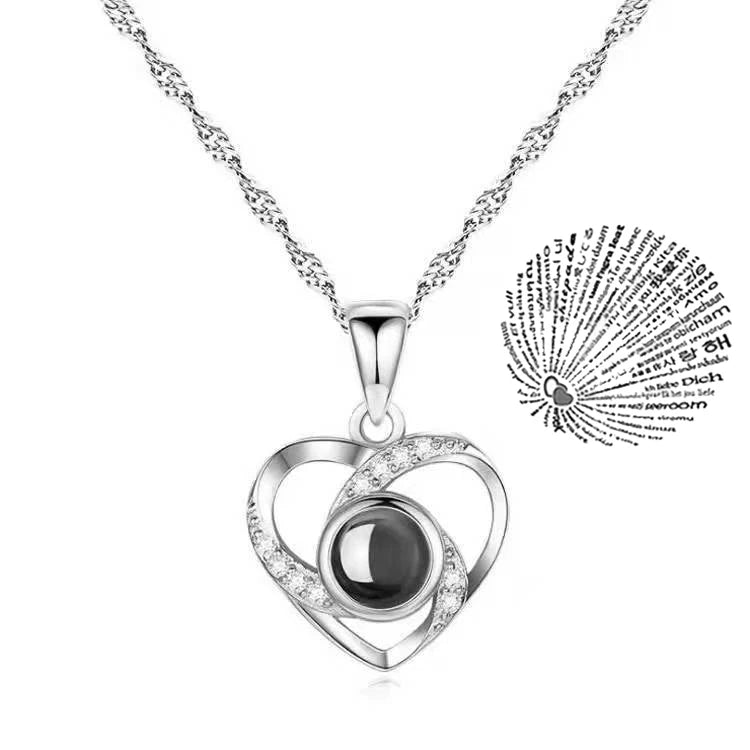 "I Love You" Projection Necklace – 100 Languages Heart Pendant