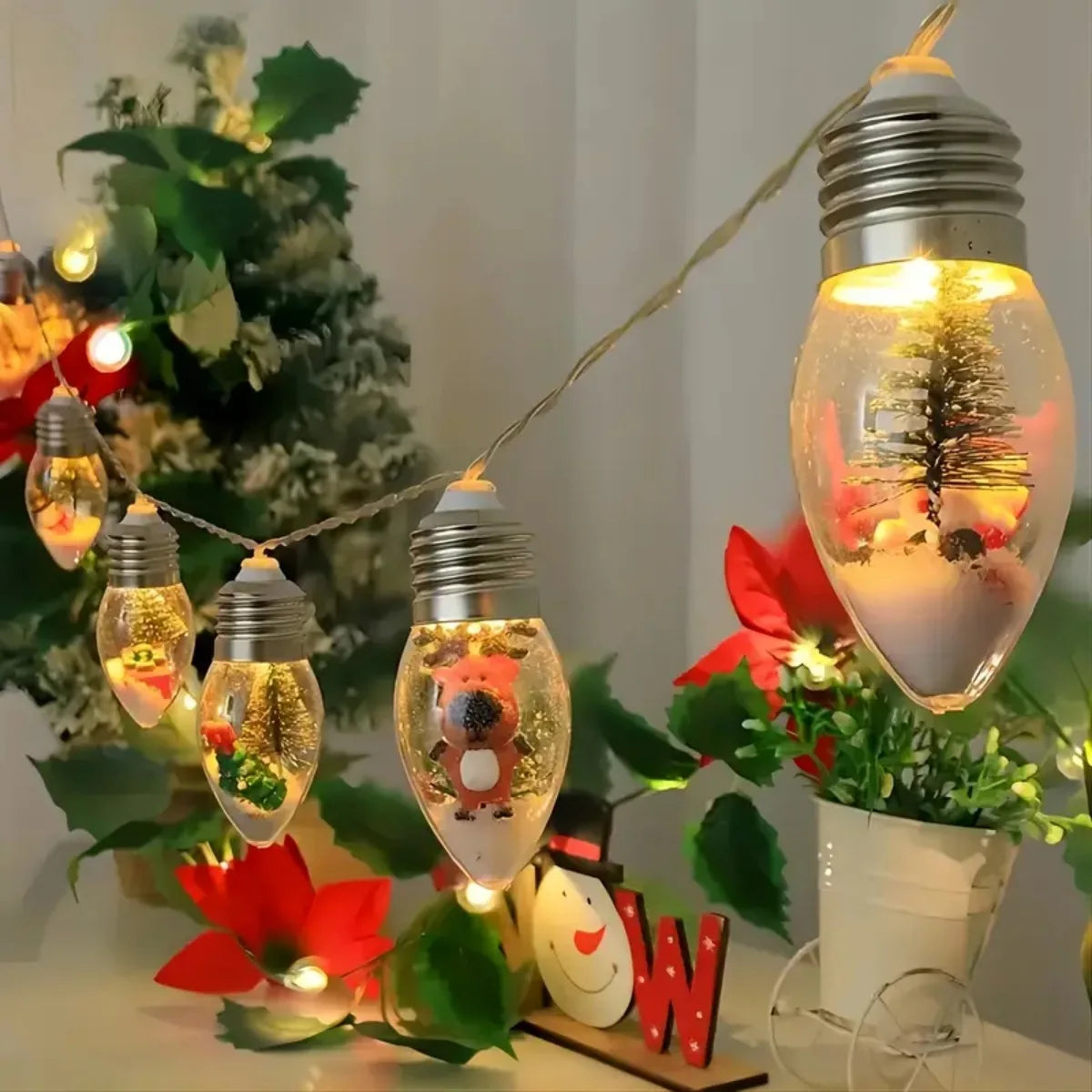 Snow Globe Bulb String Lights – Christmas Tree & Mantel Decor